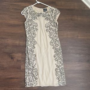 Adrianna Papell Dress size 2 Champagne Cap Sleeve Beaded